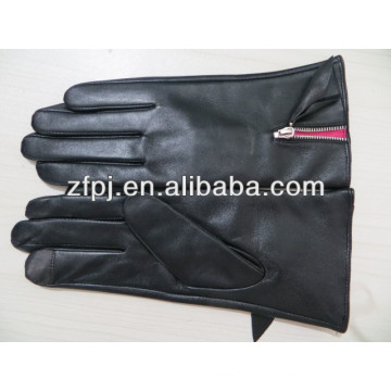 Черные женские пу кожаные перчатки с молнией